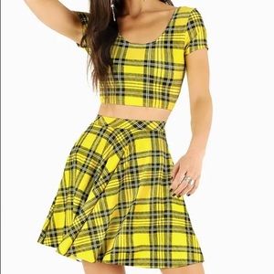 TARTAN YELLOW SKATER SKIRT & TOP (size L)